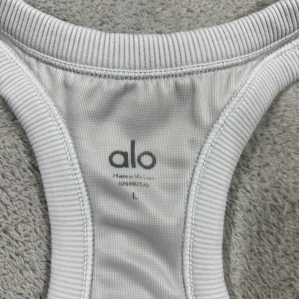 Alo Yogo Tank Top Shirt Womens Large Ribbed Racerback Gray Gym Workout Athletic - Picture 4 of 11
